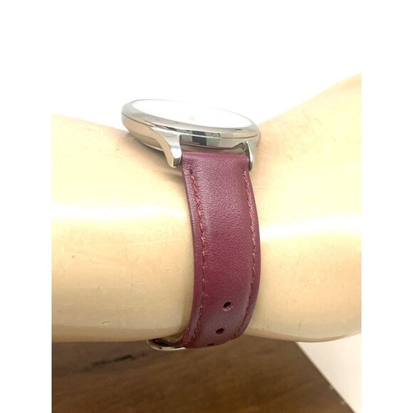 Timex Women's Watch TW2V36100 Indiglo Quartz Silver Dial Burgundy Leather 33mm - Picture 13 of 15